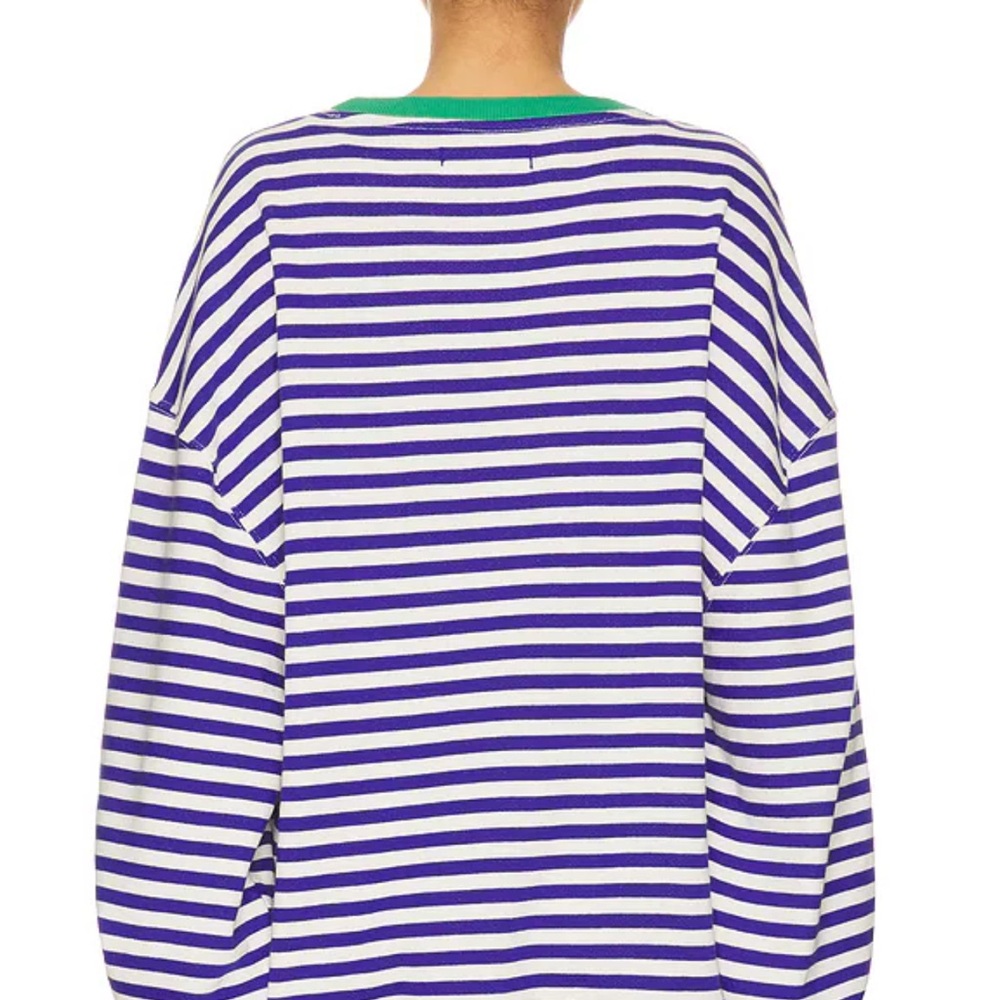 Free People Classic Striped Crew in Sand Dollar Combo Size XS NWOT Retail $98 - Picture 3 of 7